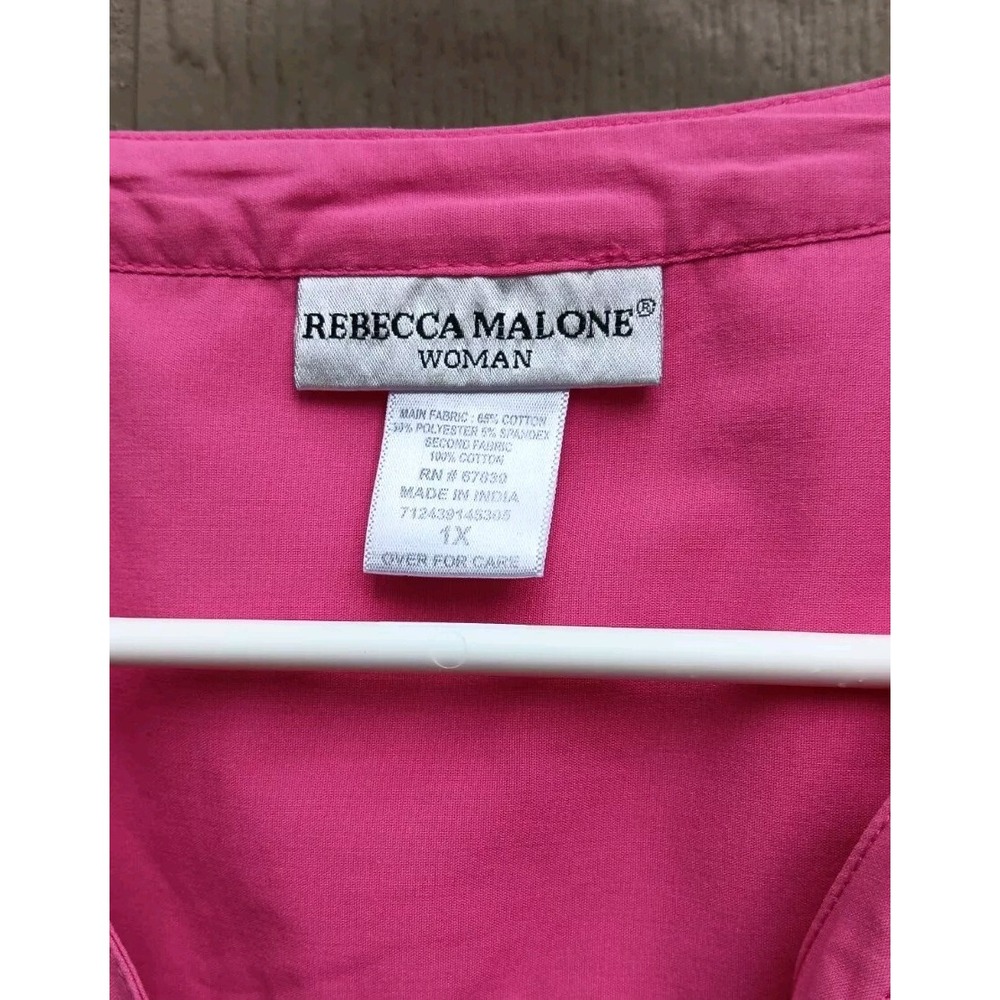 Rebecca Malone Women's 1X Deep Pink 3/4 Sleeve Button Up Shirt Size Band Collar - Picture 6 of 7